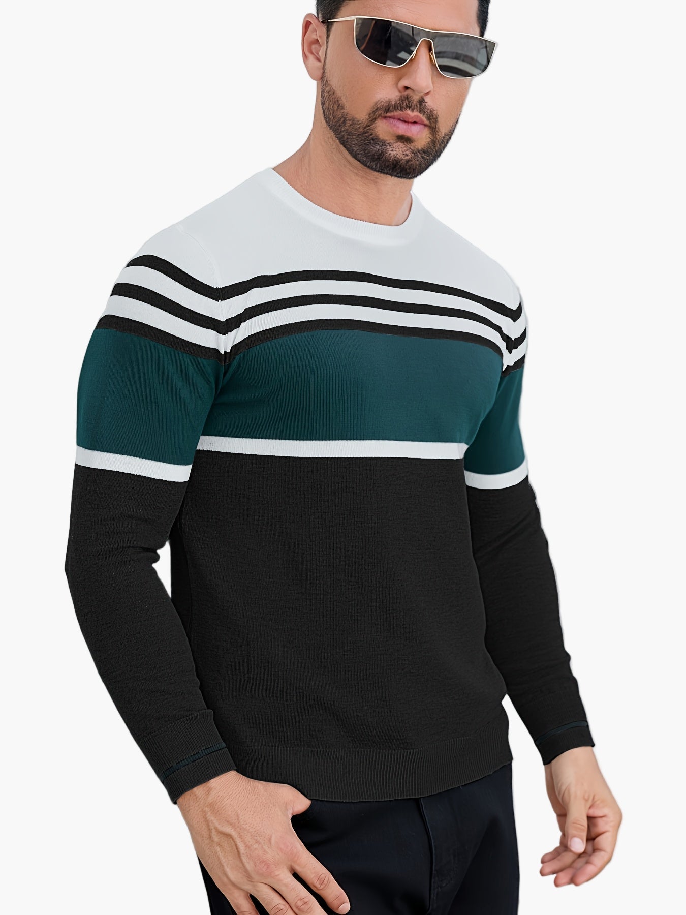 Men's Sweater with Stripe Pattern – Modern Casual Sweater for Everyday and Office