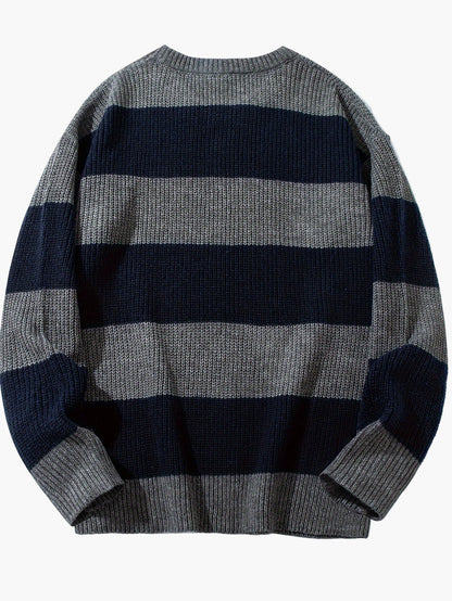Men's knitted sweater with wide stripes – Casual oversized look for autumn and winter
