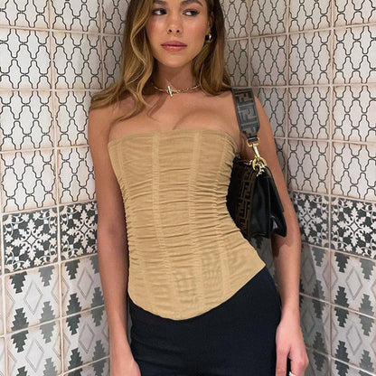 Danielle – Ärmelloses Schlauchtop für Damen im Sommer mit Netz-Crop-Corsage