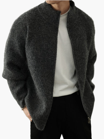 Men's Stand Collar Cardigan with Zipper – Casual Style for Everyday and Leisure