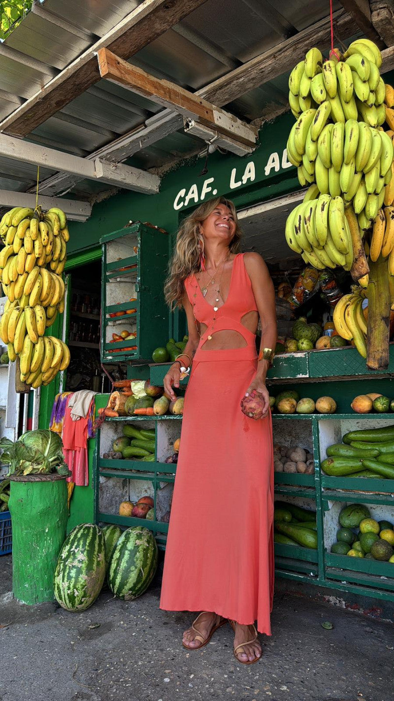 Katie – Langes Rückenausschnitt-Kleid mit Neckholder