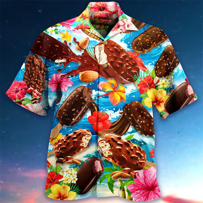Herren Retro-Eiscreme-Hawaiihemd – Lustiges Sommerhemd mit Vintage Eis am Stiel Motiv, Perfekt für Urlaub & Strand