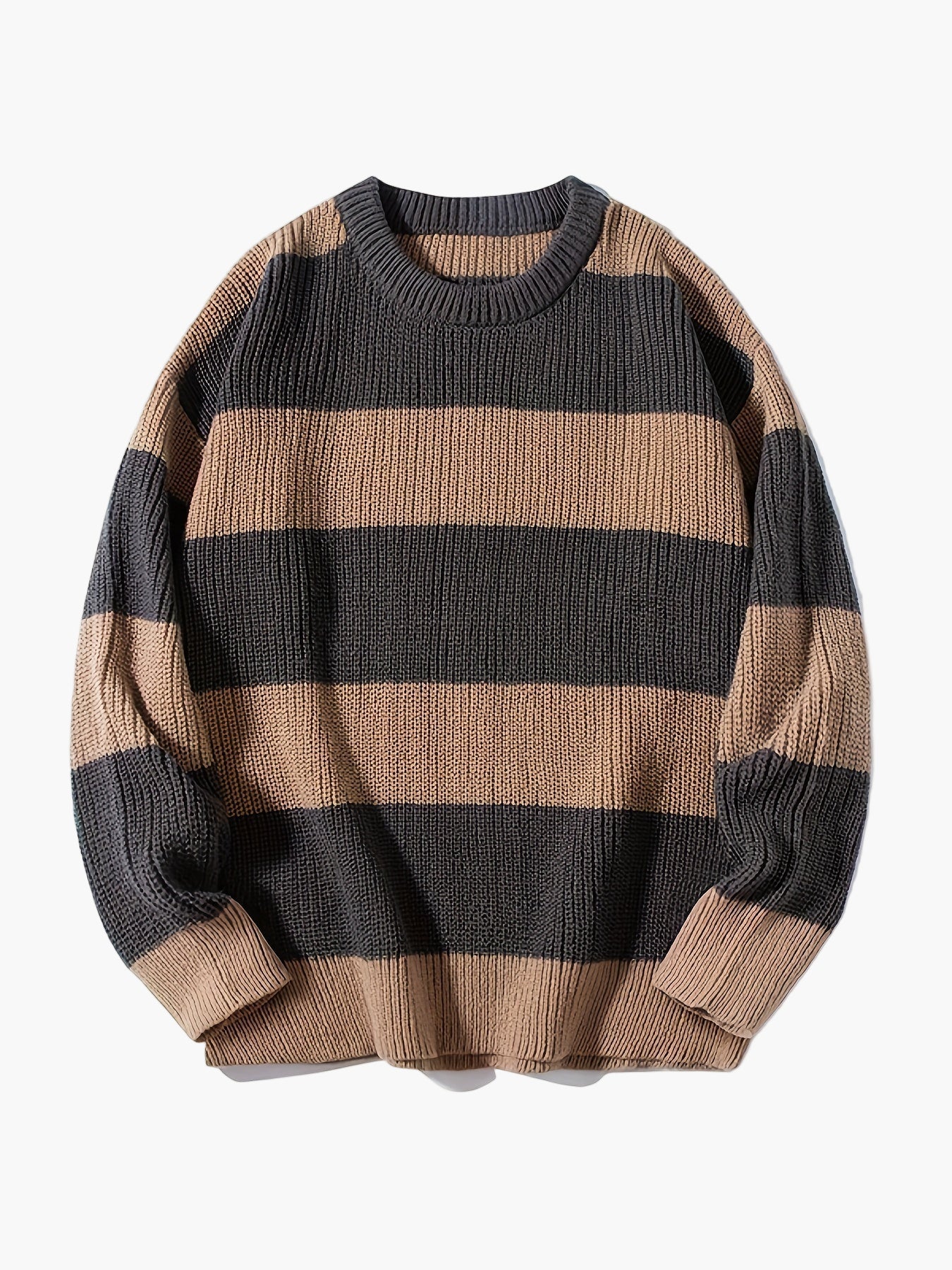 Men's knitted sweater with wide stripes – Casual oversized look for autumn and winter