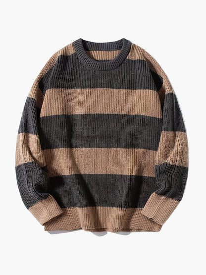 Men's knitted sweater with wide stripes – Casual oversized look for autumn and winter