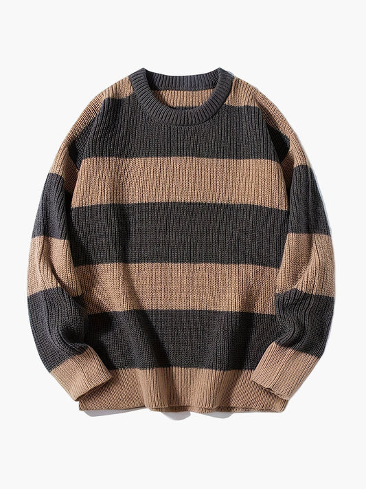 Men's knitted sweater with wide stripes – Casual oversized look for autumn and winter