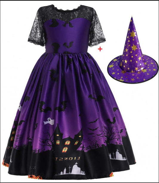 Angela – Halloween Prinzessinnenkleid mit Halloween-Druck