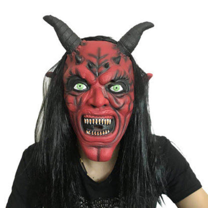 Halloween latex demon mask with horns for adults – creepy costume for party & dress-up