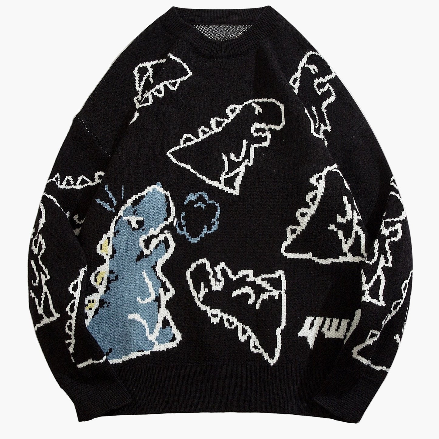 Men's sweater with cartoon dinosaur pattern, casual, oversized, ideal for autumn/winter