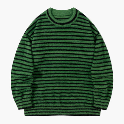 Men's Oversize Streetwear Knit Sweater with Stripe Pattern – Perfect for Autumn & Winter