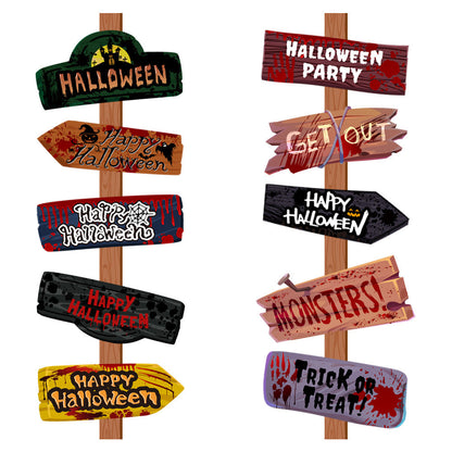 Halloween Signpost Sign Set for Party & Decoration – 10-piece Spooky Design