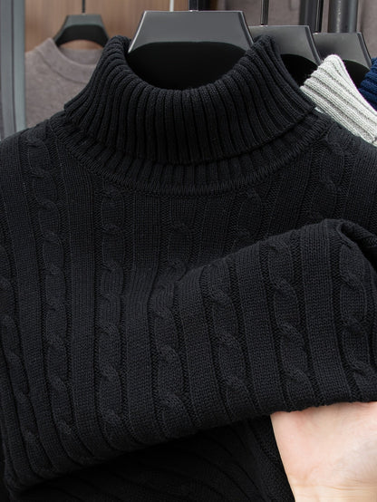 Men's Cable Knit Turtleneck Sweater – Stylish Knit Pullover for Everyday & Leisure