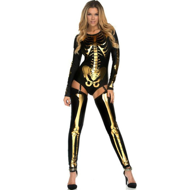 Women's Halloween Skeleton Jumpsuit Costume for Party & Dressing Up