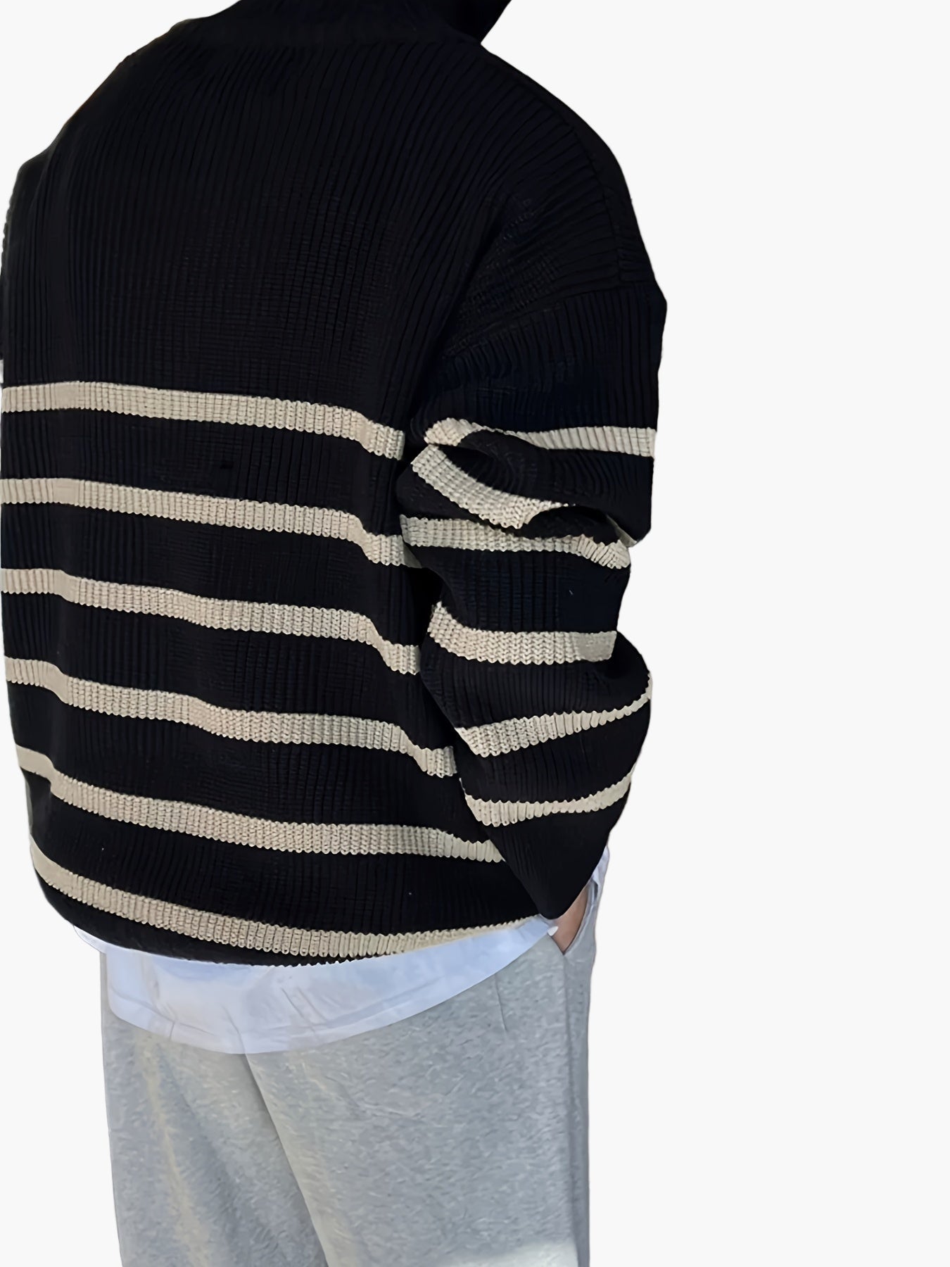 Herren Strickpullover mit Reißverschluss, gestreifter Casual Look für Herbst und Winter