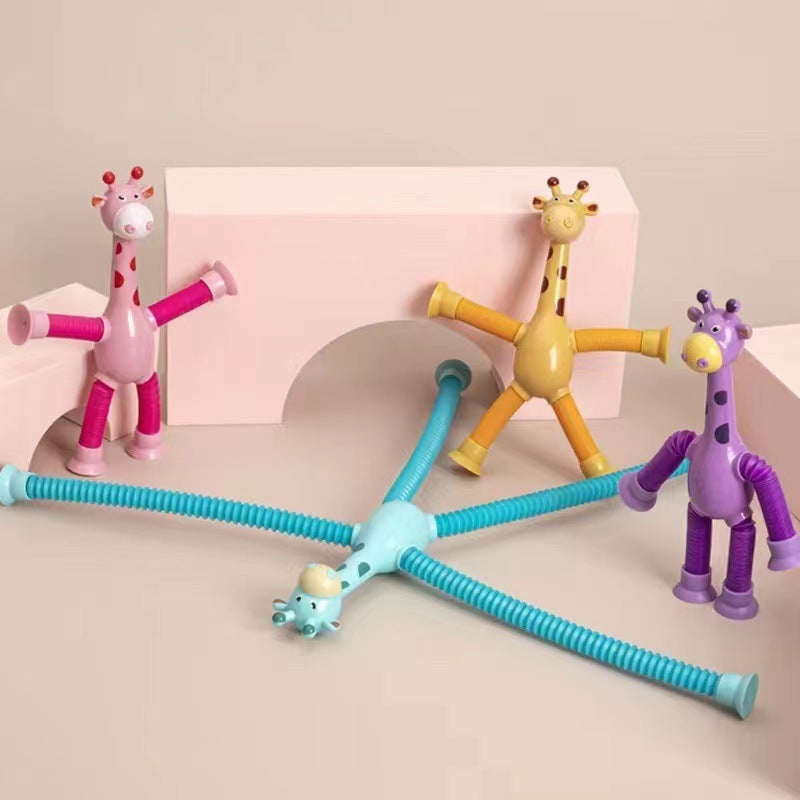 Kinder Cartoon Telescopic Giraffe Fidget Spielzeug mit Saugnapf – Stressabbau & Sensorischer Spaß