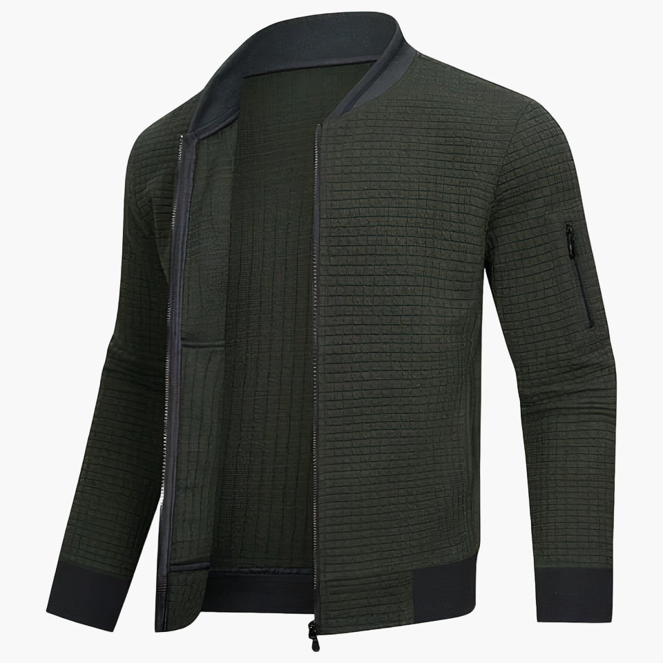 Men's bomber jacket modern urban casual jacket with check pattern and sleeve pocket