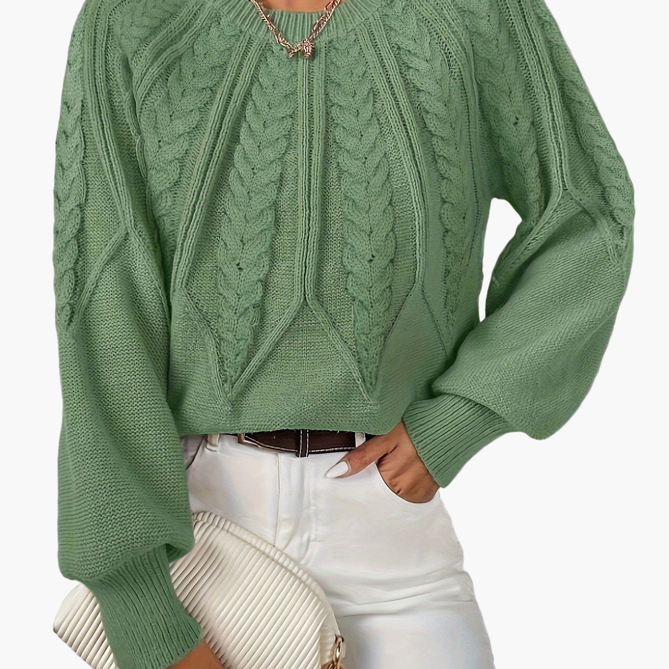 Damen Strickpullover im Zopfmuster-Design – Eleganter Freizeit-Look für Alltag & Büro