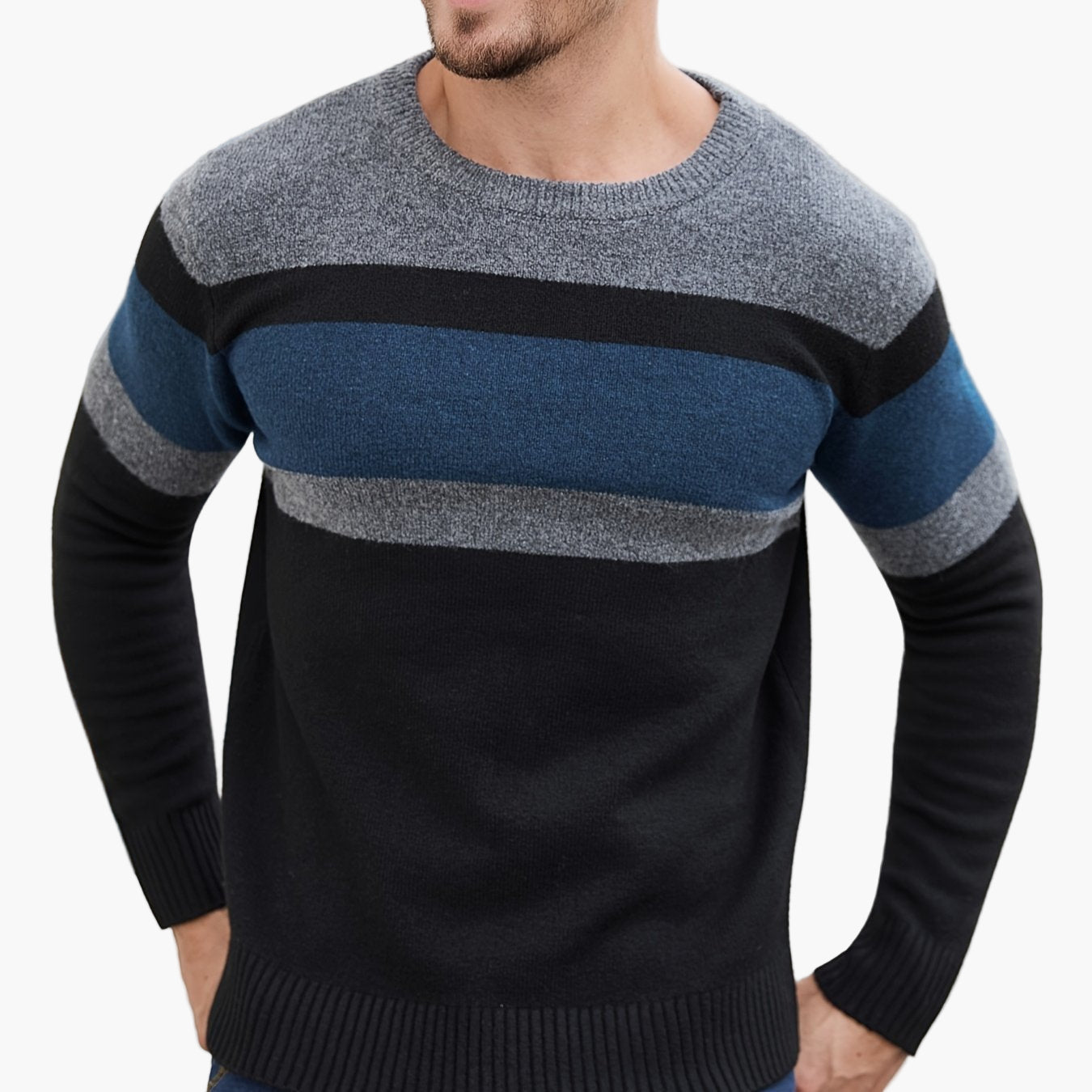 Men's Sweater with Stripe Pattern – Modern Casual Look for Autumn and Winter