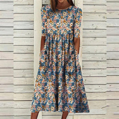Tanya – Langes bedrucktes Kleid mit losem Schnitt und Taschen