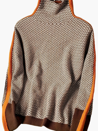 Damen Pullover mit Stehkragen und modernem Zickzackmuster – Eleganter Strickpulli für Herbst & Winter