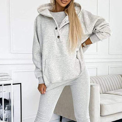 Rose – 3-teiliges Damen-Sportanzug mit Kapuze, Taschen, Sweatshirt und Weste sowie schlanker Hose