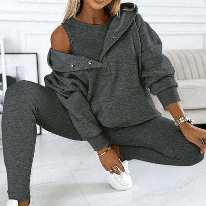 Rose – 3-teiliges Damen-Sportanzug mit Kapuze, Taschen, Sweatshirt und Weste sowie schlanker Hose