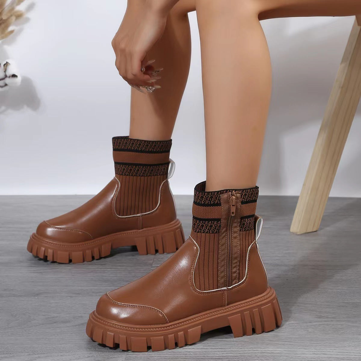 Gillian – Modische Mid-Tube Stiefel mit Reißverschluss und rutschfester, dicke Sohle für Frauen