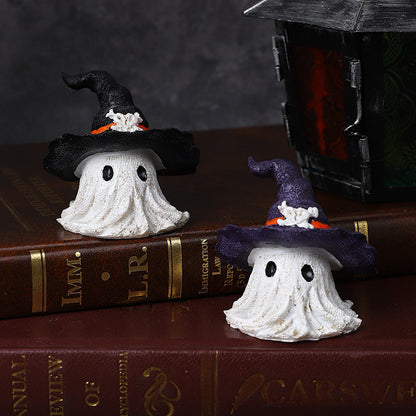 Halloween decoration figure ghost with witch hat – resin figure for party & spooky atmosphere