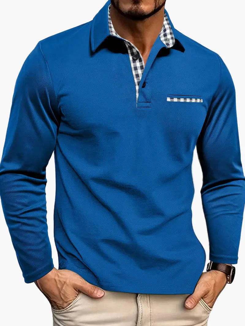 Herren Langarm-Poloshirt mit Karodetails – Eleganter Freizeit-Look für jeden Anlass