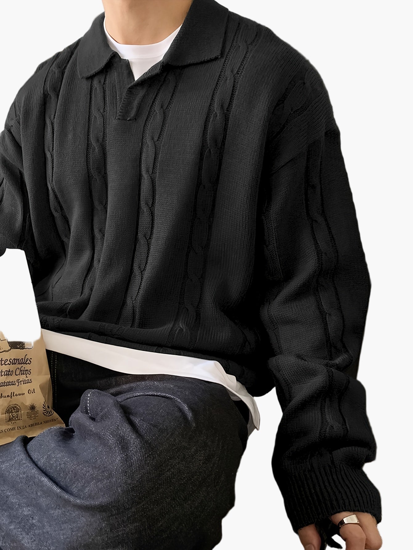 Men's Polo Knit Sweater in Casual Style – Fashionable Leisure Look for Everyday and Going Out