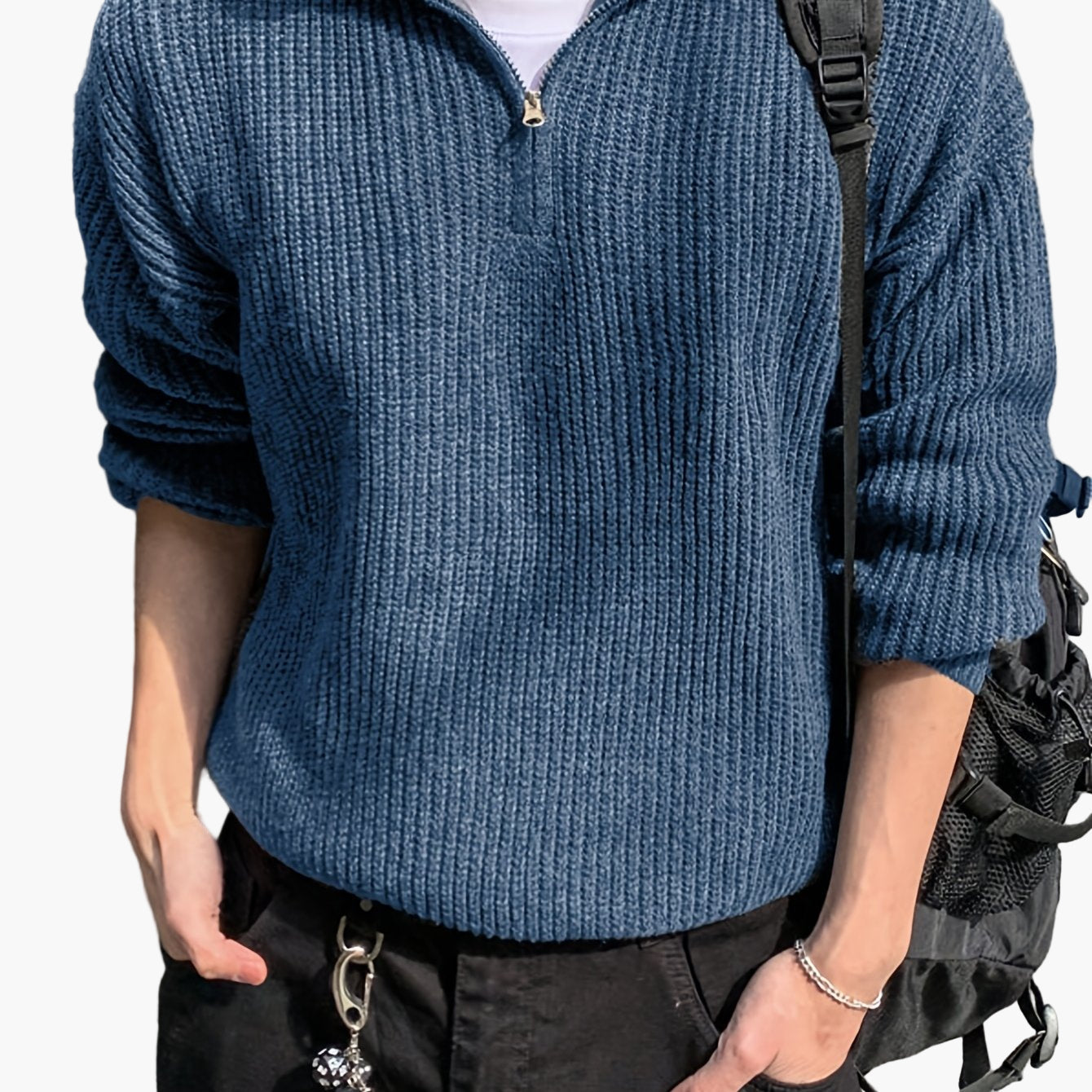 Men's knitted sweater with zipper and high collar – Casual leisure style for spring & autumn