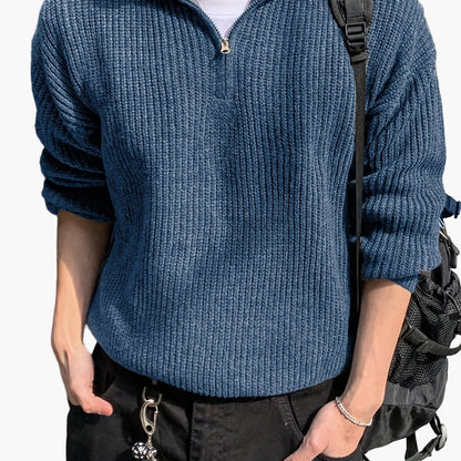 Men's knitted sweater with zipper and high collar – Casual leisure style for spring & autumn