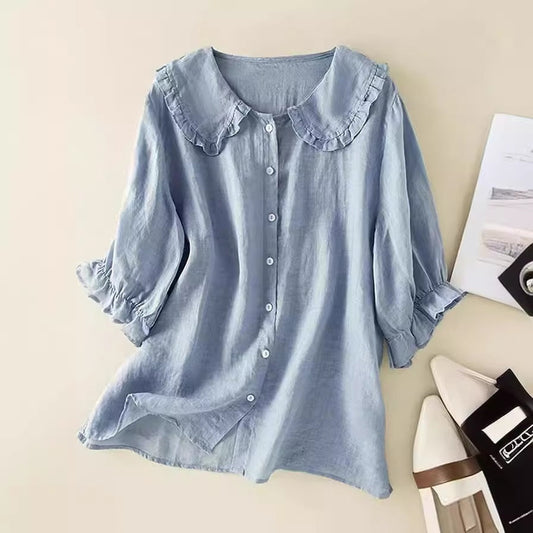 Samantha – Loose half-sleeve shirt with collar