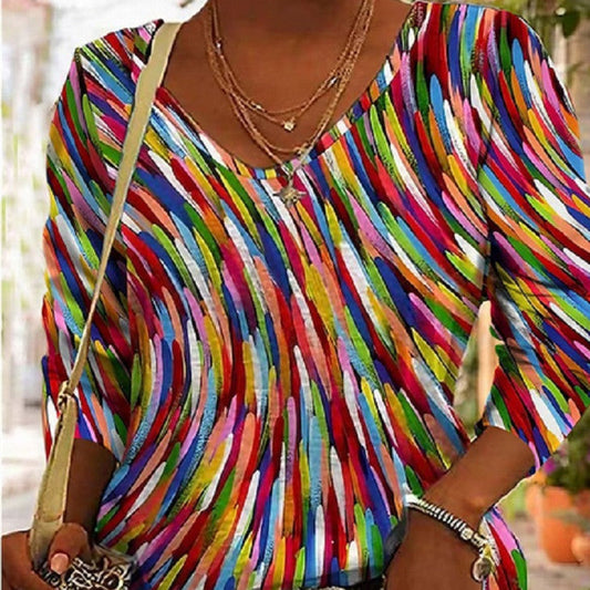 Women's Artistic Retro Sweater Shirt with Geometric Print – Comfortable Casual Top in Art Style