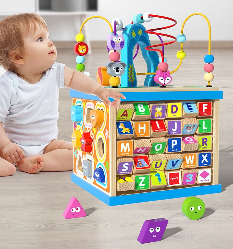Multifunktionales Motorikspielzeug Lernwürfel für Kinder – Alphabet, Tiere, Formen & Zahlen – Pädagogisches Spielzeug