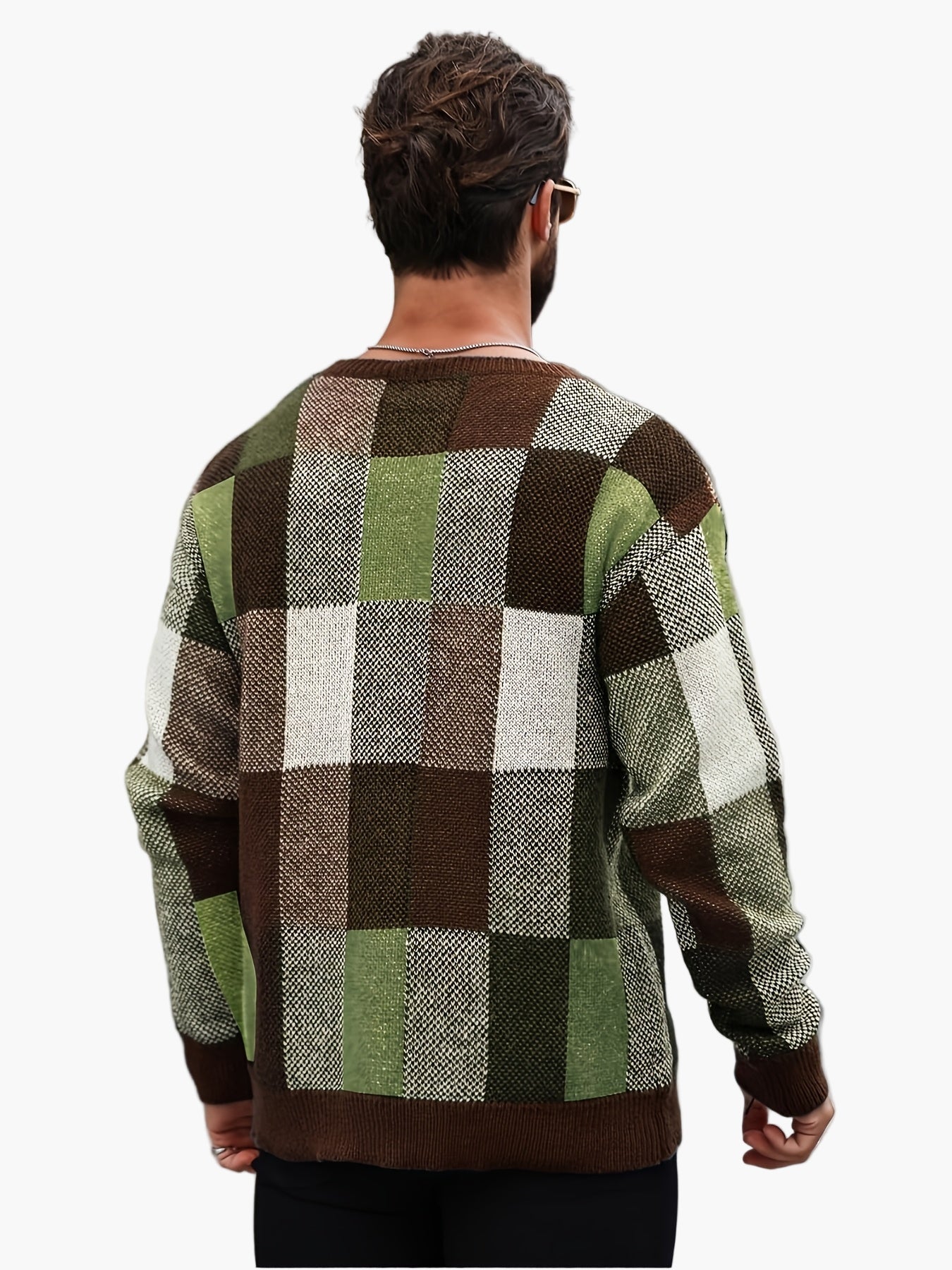 Men's Plaid Knit Sweater in Casual Style for Autumn and Winter