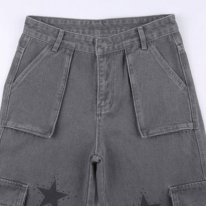 Austin – Street Retro Niedrig geschnittene Denim Cargo-Hosen