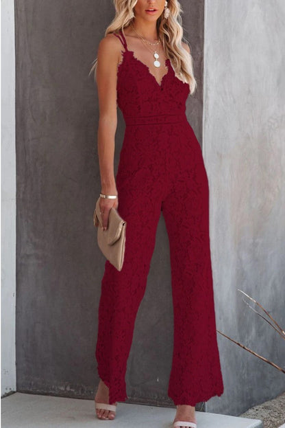Sarah – Ärmelloser Damenjumpsuit mit Spitzenbesatz