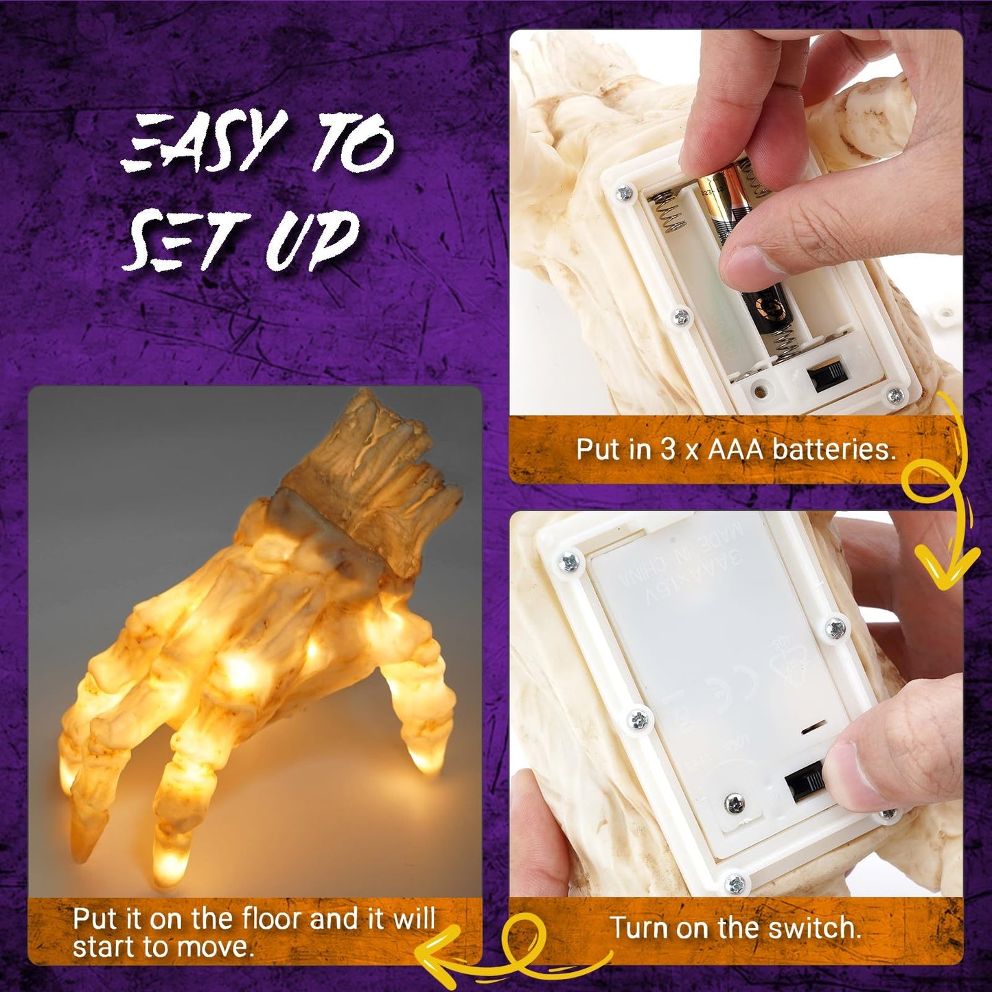 Halloween Glowing Electric Ghost Hand – Movable Zombie Decoration for Horror Parties & Haunted House