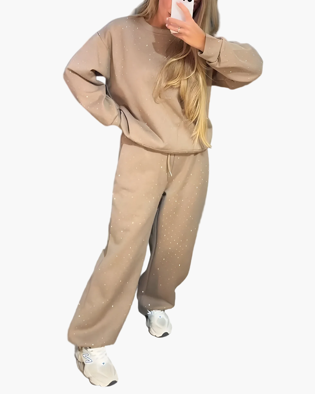 Damen Freizeit Zweiteiler Set mit Strass – Bequemes Oversize Outfit für Alltag und City