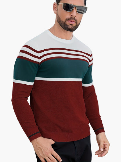Men's Sweater with Stripe Pattern – Modern Casual Sweater for Everyday and Office