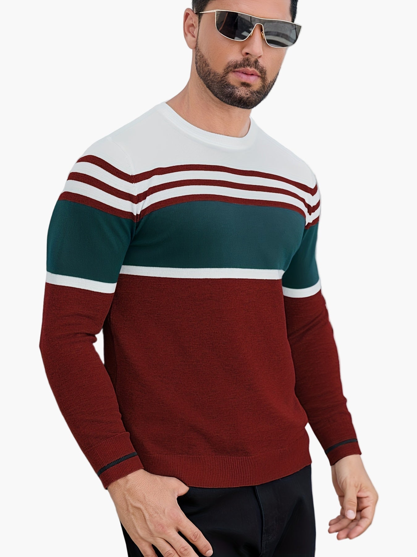 Men's Sweater with Stripe Pattern – Modern Casual Sweater for Everyday and Office