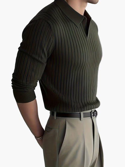 Men's knitted polo shirt with ribbed texture – Elegant casual top for office & everyday use