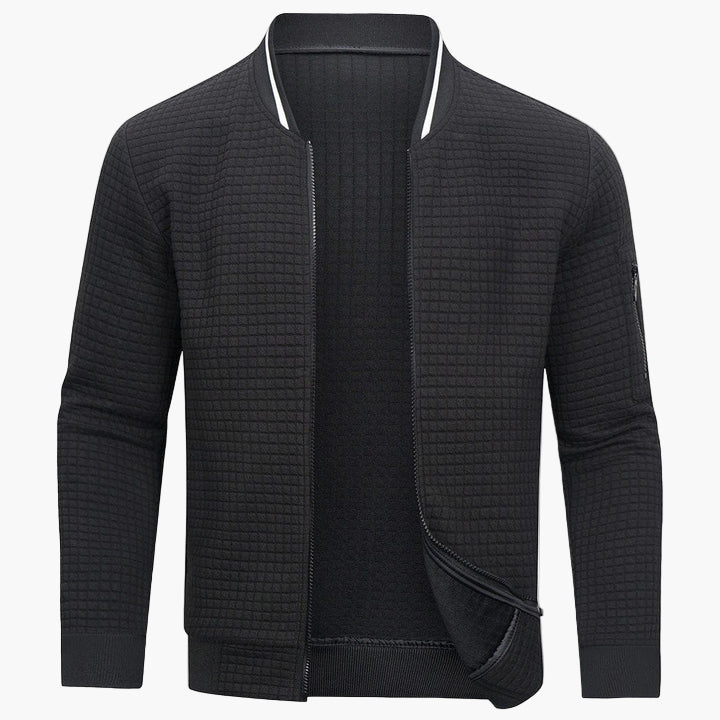 Men's bomber jacket modern urban casual jacket with check pattern and sleeve pocket