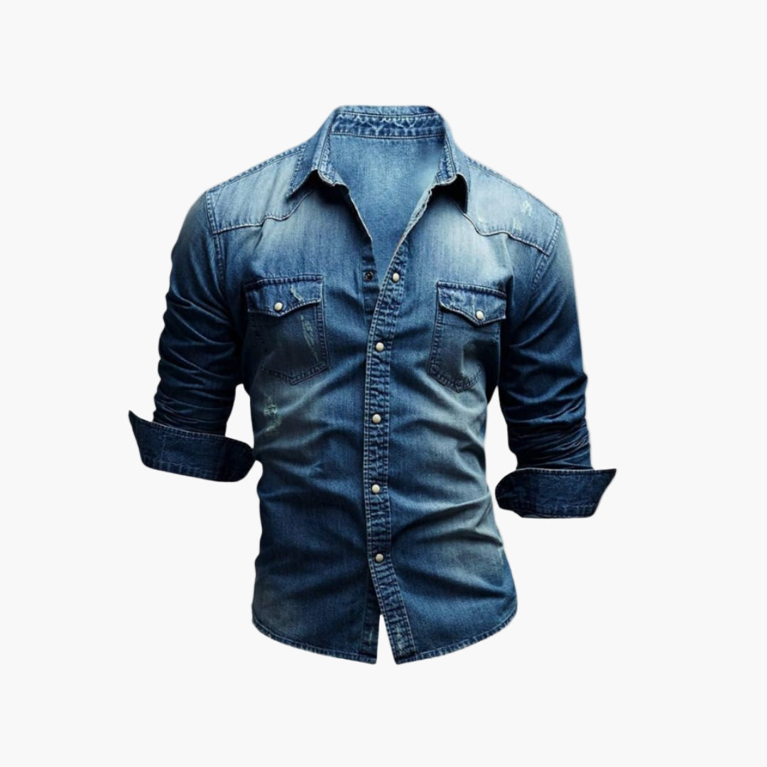 Men's Denim Western Shirt with Snap Buttons – Classic Casual Style for Men