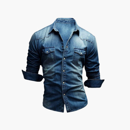 Men's Denim Western Shirt with Snap Buttons – Classic Casual Style for Men