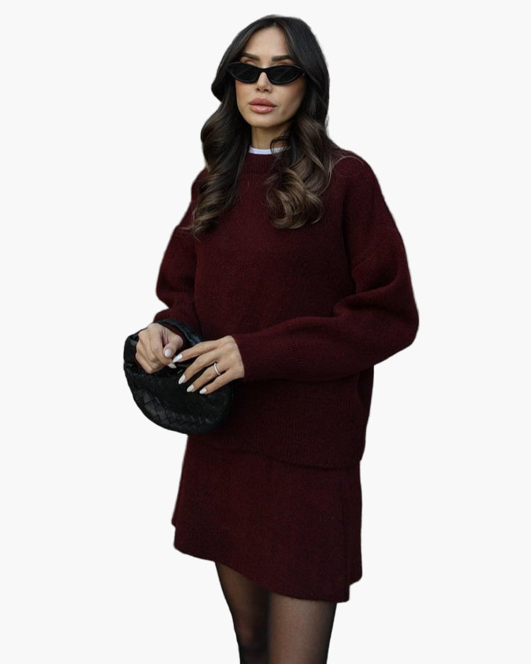 Women's Knitting Set Autumn Winter – Fashionable Sweater & Skirt Set for Everyday and Going Out