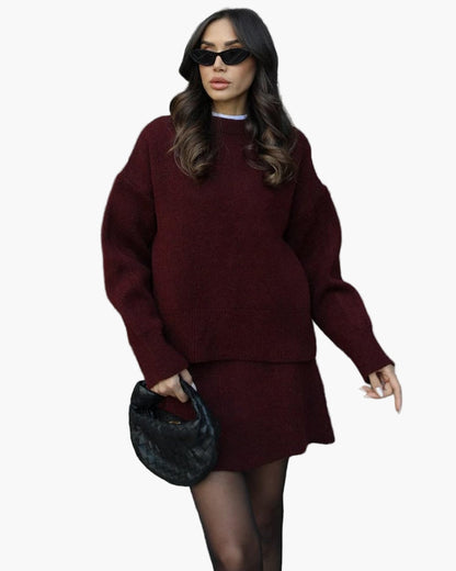 Women's Knitting Set Autumn Winter – Fashionable Sweater & Skirt Set for Everyday and Going Out