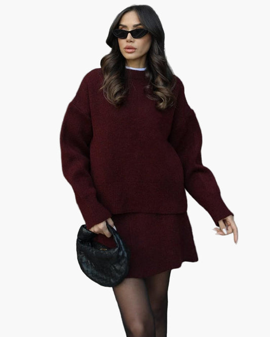 Women's Knitting Set Autumn Winter – Fashionable Sweater & Skirt Set for Everyday and Going Out