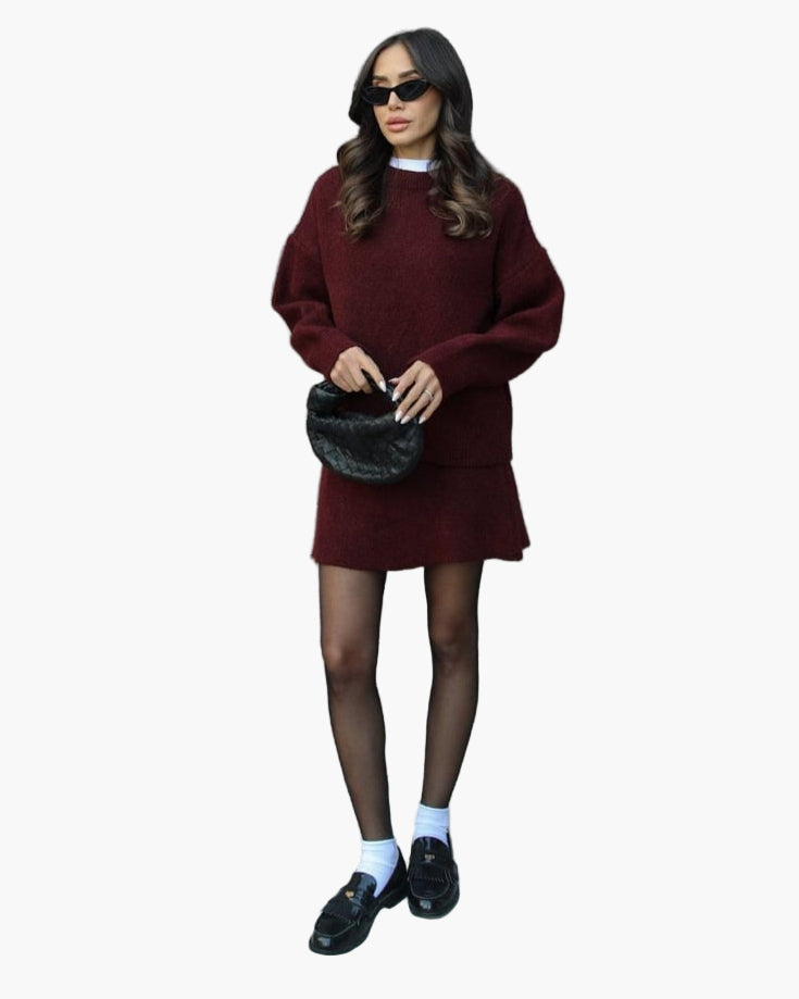 Women's Knitting Set Autumn Winter – Fashionable Sweater & Skirt Set for Everyday and Going Out