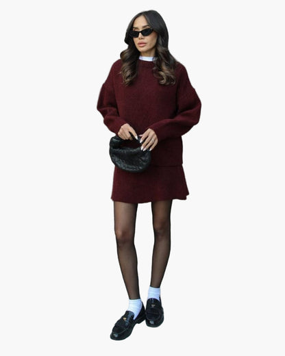 Women's Knitting Set Autumn Winter – Fashionable Sweater & Skirt Set for Everyday and Going Out
